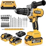 SundpeyPRO Akkuschrauber mit Schlagbohrfunktion 21V - 120Nm Bürstenloser Akku Schlagbohrschrauber Set mit 2x4Ah Akkus, 20+3 Drehmomentstufen Akku bohrmaschine, 13mm Bohrfutter, 2 Gang, 35-tlg Zubehör