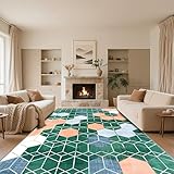 RUGMRZ Weich Teppich Esszimmer Grün 90x190cm,Moderne Geometrie Kurzflor für Schlafzimmer,Jugendzimmer,Büro
