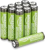 Amazon Basics 12er-Pack wiederaufladbare AAA-NiMH-Akkus mit hoher Kapazität, 850 mAh, 1,2 V, bis zu 500-mal aufladbar, vorgeladen