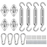 Sonnensegel Befestigung Set, 44 Pcs 304 Edelstahl Sonnensegel Zubehör Kit Markise Befestigung Montage Werkzeug mit Schrauben für Dreieck Sonnensegel Garten Terrasse Vordach Sichtschutz