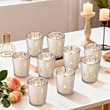 YBCPACK 12er Set Teelichthalter Weihnachten, Silberne Windlichter aus Glas mit REH-Motiv, Teelichtgläser für Weihnachtsdeko, Advent & Tischdeko – Kerzenhalter für Teelichter