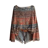 winterpullover damen warm elegant,Boho Vintage Rundhals Strickpullover Damen Herbst Winter Casual Langarmshirt Floral Print Bequem Oberteil Bluse trendiger Übergröße Strickwaren Pullover für Frauen