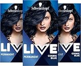 Schwarzkopf LIVE Intense Colour Haarfarbe 90 Cosmic Blue (3 x 142,5 ml), dauerhafte Coloration mit farbintensivierendem Serum, permanente Haarfarbe für perfekte Grauhaarabdeckung