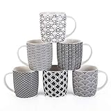 6er Set Kaffeebecher mit schwarz-weißem geometrischen Muster, Keramik Teetassen-Set 6er Pack (schwarze Tasse-Set) (Schwarz set of 6)