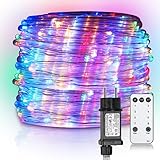Yakimz 10M Bunt Lichterschlauch Aussen, 100LEDs Lichtschlauch mit Fernbedienung und Timer Schlauch Dimmbar & Memory-Funktion für Hochzeit Party Garten Balkon Deko, 8 Modi AußEn Innen, IP65