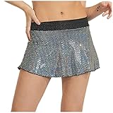 Generisch Pailletten Rock Damen Elegant Minirock Sexy Röcke Faschingskostüme 50er Rockabilly Tüllrock Partykleid Glitzer Rock Tütü für Damen Festliche Rock Discounter Silber L