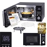 Sommertal 4in1 Mikrowelle 25L – Grill, Heißluft-Fritteuse, Konvektion, 2200W, 8 Programme, Touch-Display, 60 Min Timer, Schwarz, Kindersicherung, Express-Start – inkl. Rost & Crisp-Pfanne