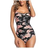 NOAGENJT Frauen Pushup Patterned Bikini Bademode Badeanzug Monokini Janker Damen Schwarz