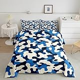 Loussiesd Camo Bettdecke 155x220cm Für Jungen Kinder Erwachsene Teens Armee Camouflage Steppbett Militärstil 4-Jahreszeiten Bettdecke Camouflage Zimmer Dekor Steppdecke mit 1 Kissenbezug