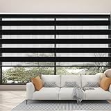 Verdunkelungsrollo Klemmfix 95 x 180 cm Lichtdurchlässig & Verdunkelnd Doppelrollo mit Bohren Decken/Wandmontage, Easyfix für Fenster Und Türen, Schwarz