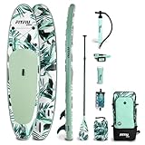 FITFIU Fitness OAHU – Aufblasbares Paddel Surfbrett Tropische Inspiration mit komplettem Kit, SUP Board mit Paddel, Luftpumpe, 3 Flossen + Zubehör, Stand Up Paddling Board 320x81x15cm
