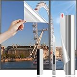 HOMTOL 30x200cm Spiegelfolie Fenster Sichtschutz, Hitzeschutzfolie Fenster ohne Klebstoff, Silber Fensterfolie Sonnenschutz, UV-Schutz Spiegelfolie Sonnenschutzfolie Fenster