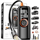 Elektrische Luftpumpe, 150PSI 3X Schnell Auto Akku Luftpumpe, Großem Akku Schnelles Mini Kompressor mit Großes LCD-Display Tragbarer Reifenfüller Luftkompressor mit LED Taschenlampe USB Powerbank