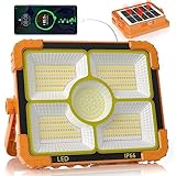 100W Baustrahler Akku Solar Arbeitsleuchte, 466 LED 5 Modi, 10000LM 12000mAh USB-wiederaufladbar, IP66 wasserdicht Akku Arbeitsleuchte Tragbar im Freien für Baustelle, Camping, Garage, Notfälle