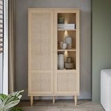 Forte CALASETTA Vitrine 80, Boho-Vitrinenschrank mit Rattangeflecht, 2-türig, Holzwerkstoff, Elegancia Eiche | Technorattan, 80,1 cm breit x 166,6 cm hoch x 41,4 cm tief