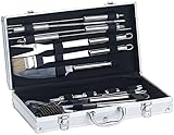 Rosenstein & Söhne Grillset: 14-teiliges Edelstahl-Grillbesteck-Set, Aluminium-Koffer, Grillbürste (Grill Set Koffer)