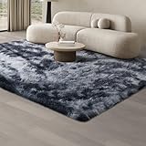 JOJOSEE Hochflor Teppich Wohnzimmer, 140 x 200 cm Anti-Rutsch Wohnzimmerteppich, Waschbarer Flauschiger Teppich für Schlafzimmer & Kinderzimmer, Dunkelgrau
