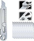 6-in-1 Cuttermesser Profi Druckguss Cutter Messer Edelstahl Universalmesser mit 10 Ersatzklingen Mehrzweck Gebrauchsmesser Teppichmesser Multifunktionales Schneidemesser Paketmesser (1 Stück)