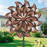 pearlstar Windrad Garten,Rostfarbenes Metall Windspiel mit Gartenstecker,Höhenverstellbares Windspiele für Draußen Stehend,Gartendeko für Balkon, Rasen und Terrasse