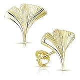 Materia Ginkgo Ohrringe Gold Stecker - 925 Silber Ohrstecker Ginkoblatt Goldohrringe vergoldet SO-392-Gold