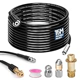 Rohrreinigungsschlauch 15m, mit M22 Adapter, Düsen starr + rotierend, 180bar 60°C Rohrreinigungsset Geeignet für Kränzle Kärcher K2-K7, Hochdruckreiniger Hochdruckschlauch