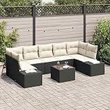 Owoxanthellate Poly-Rattan Gartensofa Set Schwarz-Creme 62x62x85 cm 8-teilig Modular Terrassenmöbel Wetterschutz Hocker mit Stauraum Höhenverstellbarer Couchtisch für Balkon Garten Sitzecke
