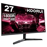 KOORUI Gaming Monitor 27 Zoll, 1800R Fläche Bildschirm 2560X1440 (QHD), 144HZ 1ms Mornitor, DCI-P3 85%, Ultradünne Blende, Einstellbare Neigung, Unterstützt HDMI/DP