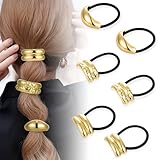 Goldene Haargummis für Damen, Metall-Haargummis, Haarschmuck für Frauen, Metall-Haarband, Haarbänder für Pferdeschwanz, Gummibänder für Haare, elastische Haargummis für Damen, goldfarben, 6 Stück