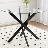 GOLDFAN Esstisch Glas Wohnzimmertisch Klein Rund Glastisch Küchentisch Moderner Tisch mit Schwarze Beine für Wohnzimmer Büro Küche