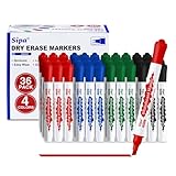 Sipa Whiteboard Marker, 36 Whiteboard Stifte abwischbar, Set mit 4 Farben Flipchart Stifte Marker, Keilspitze 4mm Linienbreite, ideal für Klassenzimmer, Büro und Kinder, unverzichtbarer Schulbedarf