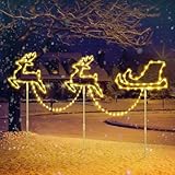 Quntis 129 LED Weihnachtsdeko Außen mit Erdspieß, 2 Rentiere mit Schlitten, Gartendeko mit Timer, IP65 wasserdichte Weihnachtsbeleuchtung Outdoor Warmweiß/Bunt, Strombetriebener Gartenstecker Hof Weg
