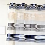 Homemaison Vorhang aus Organza, feine horizontale Streifen, Polyester, transparent, Blickdicht, fertig zum Aufhängen mit Ösen, Wohnzimmer, Schlafzimmer, Küche, 140 x 240 cm, Marineblau