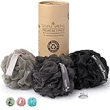 Temple Spring recycelter Duschschwamm, Pouf Badeschwamm, Luffa Schwamm, Peeling Schwamm, Skin Scrubber, Body Scrubber gegen eingewachsene Haare, Badeschwamm, Duschschwamm, Loofah - Kiesstrand