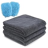 Autopflege-Set – 3 Stück Mikrofasertücher (30 x 30 cm) und 2 Waschhandschuhe – Mikrofasertücher Auto – Auto-Trockentuch – Waschhandschuh Auto – Autowasch-Set – Geeignet für die Auto-Reinigung