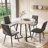 Merax Esstisch Rund, Marmormuster Esstisch, für 2-4 Personen, Metallrahmen, verstellbareTischbeine, Industrie-Design, geeignet für Restaurant,Wohnzimmer,Küche,Esszimmer, Weiß/Schwarz, 80x80x75 cm