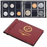 60 Fächer Münzalbum - Münzsammelbuch Mit 10 Seiten, 35x35mm Gitterfächer, Penny-Lagerung Für Pfund, Cent, Dollar, Nickel, Rot CS4206RE