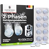 CLENESSO 2-Phasen Reinigungstabletten Kaffeevollautomaten (40 Stück) – Kaffeevollautomat Reinigungstabletten kompatibel mit Jura, Siemens, Melitta, uvm. – für optimale Reinigung & Pflege