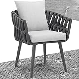 tectake® Gartenstuhl, Outdoor Stuhl aus Metall, Sessel mit Sitzpolster und Kissen für Garten oder Balkon, Terrassenstuhl, Gartensessel, Rope Design Geflecht-Stuhl mit Polster, Lounge wetterfest