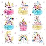 9pcs Regenbogen Einhorn Geburtstagsdeko Waben Mittelstücke, Party Tischdeko Geburtstag Rosa Einhorn Party Zubehör Einhorn Deco Kindergeburtstag Mittelstücke Tischaufsätze Geburtstag Party Dekoration