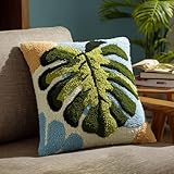 AMBATTERY KnüPfkissen Set Grüne Blätter Kissenbezug Teppich Stickerei Set KnüPfset KnüPfbild FüR AnfäNger, Erwachsene, Kissen Zum Selber Knüpfen 43x43cm