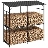 Outsunny Kaminholzregal außen, Holzunterstand 1,17 m³ Brennholzregal mit Abdeckung aus Metall, Belastbarkeit 100kg, Stahl, 186 x 75 x 185cm, Schwarz
