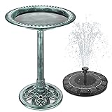 AISITIN Vogeltränke mit 2.5W Solar Springbrunnen, Futterplatz, Garten/Balkon Dekoration, Vogelbecken Vogel Futterstelle Tränke Bad für Balkon Terrasse Gartendeko Vogelbecken Bronzen Kunststoff