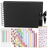 Fotoalbum zum Selbstgestalten, A5 Scrapbook Fotobuch mit 60 schwarzen Seiten, Leeren Fotoalben Spiralalbum für DIY Hochzeit Jahrestag Geburtstag Geschenk Scrapbooking