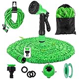 kitway-my Flexibler Gartenschlauch wasserschlauch 100FT/30M, Gartenschlauch 3/4 zoll und 1/2 zoll, mit Schlauchhaken-8Funktion Sprühdüse Garden hose, Grün