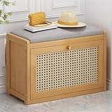 Schuhbank mit Kissen, kleines Schuhregal und Schrank mit Klappschubladen für Eingang, Flur oder Haustür, Braun, 50 x 25 x 45 cm