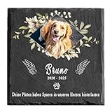 MOMGEGE Personalisierter Tiergrabstein aus Schiefer mit Foto und Text – Grabstein Hund oder Katze, Gedenkstein für Garten und Zuhause – Trauergeschenk bei Tierverlust (004)