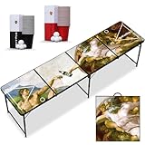 RedCupShop® Beer Pong Tisch „Schaffung des Bieres“ inkl. 50 Becher & 8 Bälle | Klappbarer & tragbarer Bierpongtisch | Turniergröße 240x60x70 cm | Wasserabweisend, Kratzfest & sofort spielbereit