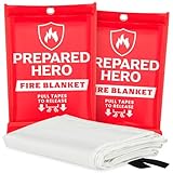 Prepared Hero Feuerlöschdecke für Notfälle - 2 Stück - Feuerlöschdecke für die Küche, 101.6cm x 101.6cm Brandschutzdecke für Zuhause, Glasfaser-Löschdecke