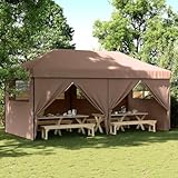 Faltbares Pop-Up Partyzelt mit 4 Seitenteilen Braun für Outdoor Veranstaltungen Pavillon Zelt mit Stabilem Gestell und Transparenten Fenstern