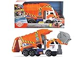 Dickie 186380 Toys Müllauto, Müllabfuhrwagen, Müllwagen, Spielzeugauto, batteriebetriebene Gabel mit Mülltonne, Kippfunktion, Licht & Sound, inkl. Batterien, 46 cm groß, ab 3 Jahren